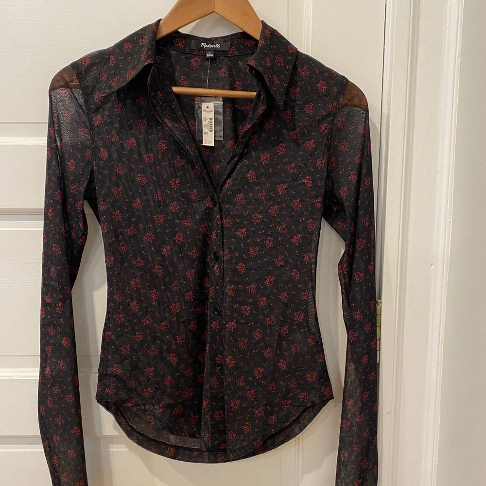Madewell floral shirt with sheer sleeves